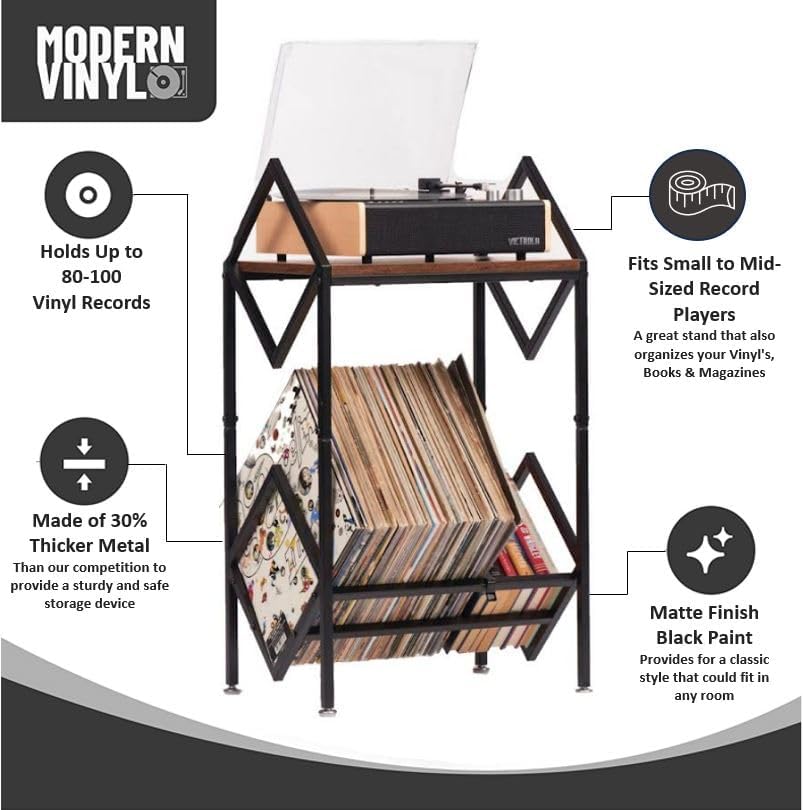 MODERN VINYL Record Holder - Matte Black Metal - 160 - 200 LP Storage, 1 Tier Stand - Modern Vinyl