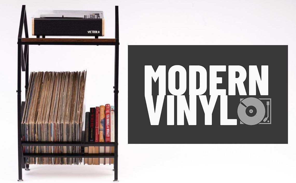 MODERN VINYL Record Holder - Matte Black Metal - 160 - 200 LP Storage, 1 Tier Stand - Modern Vinyl