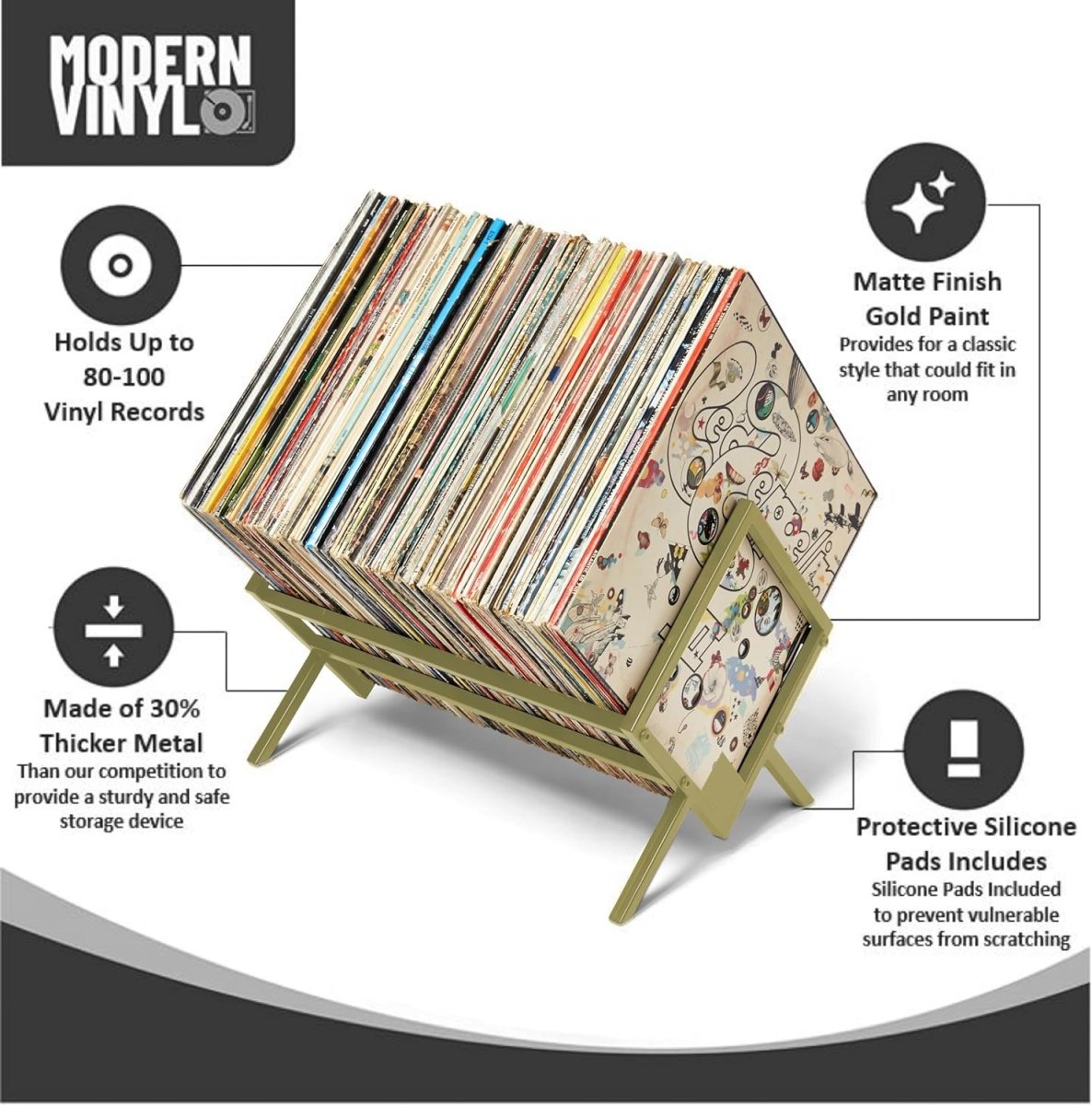 MODERN VINYL Record Holder - Gold Metal - 80 - 100 LP Storage - Modern Vinyl