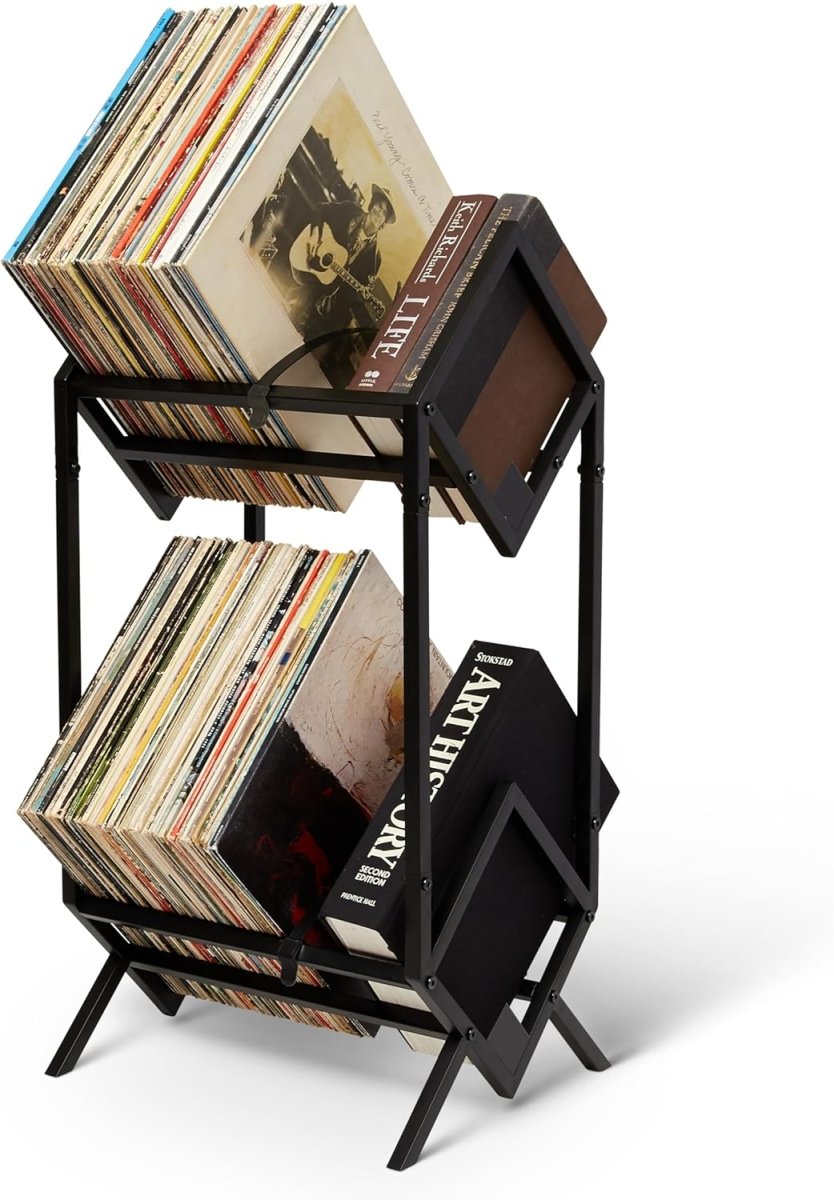 MODERN VINYL Record Holder - Matte Black Metal - 160 - 200 LP Storage, 2 Tier Stand - Modern Vinyl