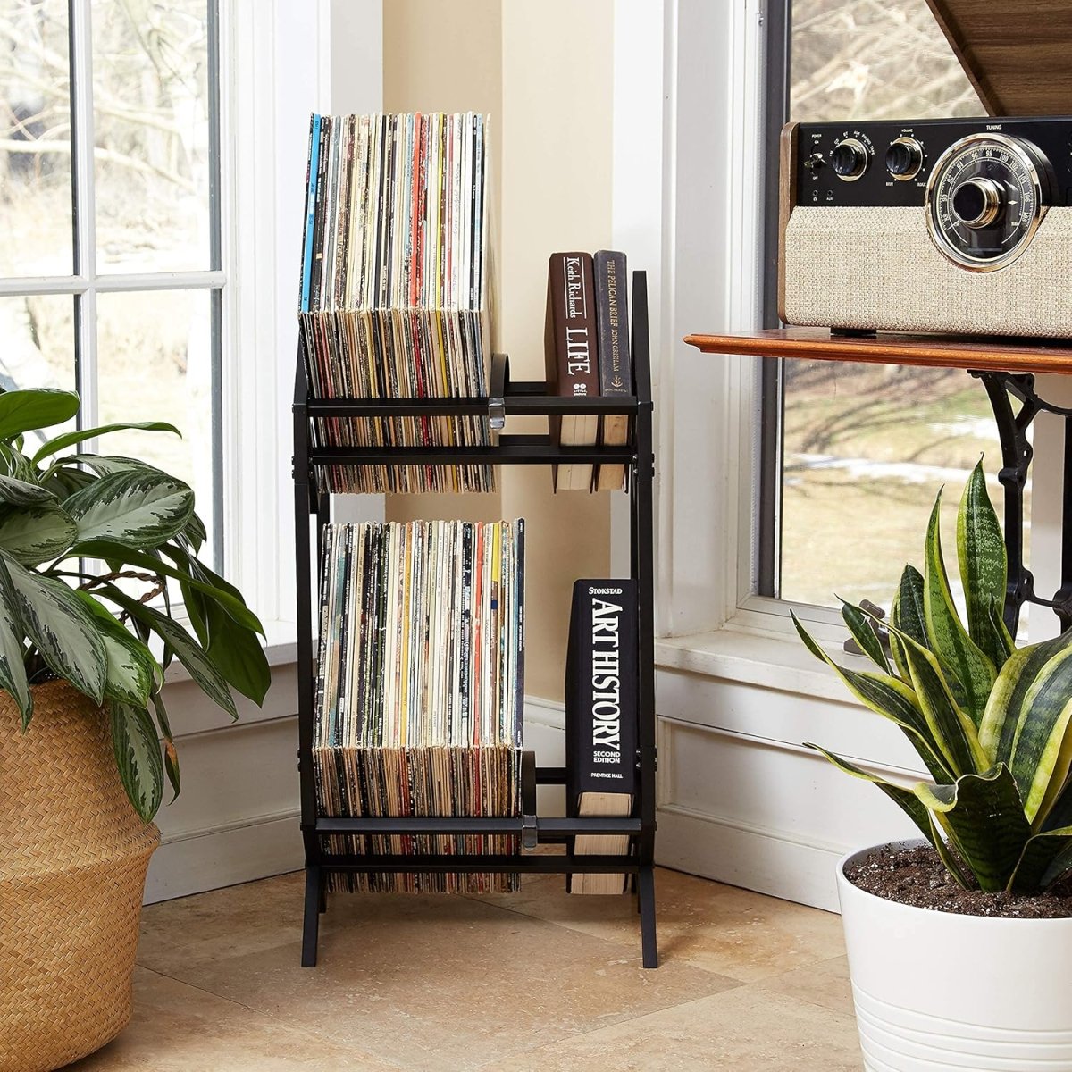 MODERN VINYL Record Holder - Matte Black Metal - 160 - 200 LP Storage, 2 Tier Stand - Modern Vinyl