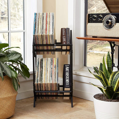 MODERN VINYL Record Holder - Matte Black Metal - 160 - 200 LP Storage, 2 Tier Stand - Modern Vinyl