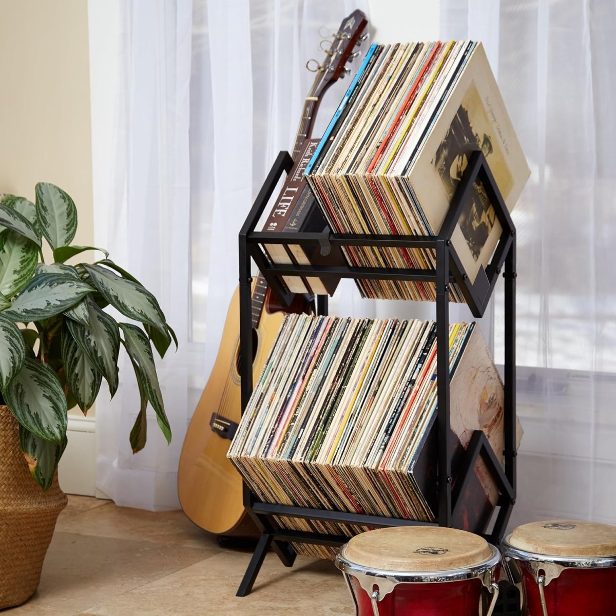 MODERN VINYL Record Holder - Matte Black Metal - 160 - 200 LP Storage, 2 Tier Stand - Modern Vinyl