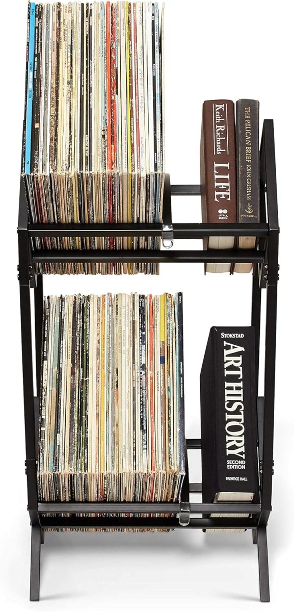 MODERN VINYL Record Holder - Matte Black Metal - 160 - 200 LP Storage, 2 Tier Stand - Modern Vinyl